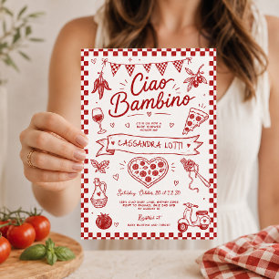 Invitación Ciao Bambino: Baby Shower Italiano Dibujado a Mano
