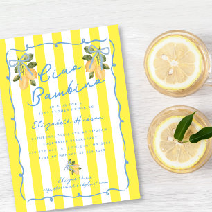 Invitación Ciao Bambino Franja Amarilla Limón Azul Baby Showe