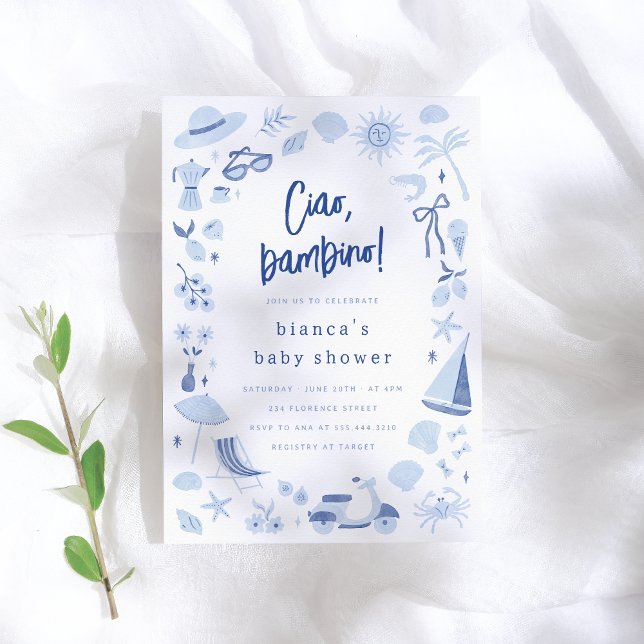 Invitación Ciao Bambino Italian Blue Boy Baby Shower (Subido por el creador)