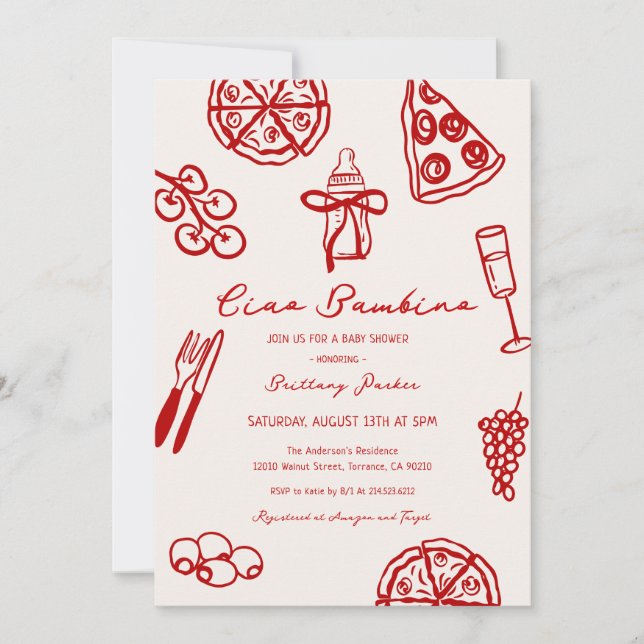 Invitación Ciao Bambino Italian Pizza Themed Baby Shower (Anverso)