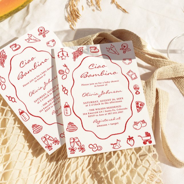 Invitación Ciao Bambino Italiano Ilustración Baby Shower (Subido por el creador)