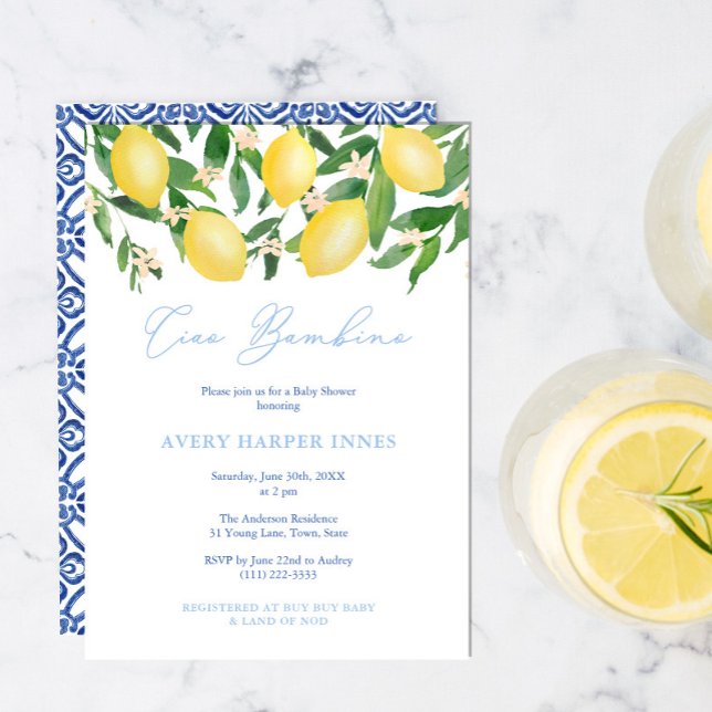 Invitación Ciao Bambino italiano Lemons Boy Baby Shower Fiest (Subido por el creador)