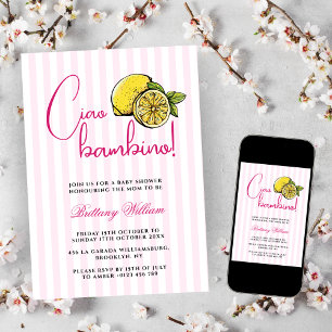 Invitación Ciao Bambino Lemon Baby Shower de verano italiano