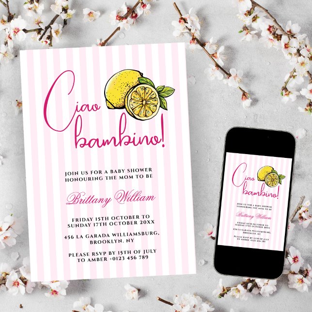 Invitación Ciao Bambino Lemon Baby Shower de verano italiano (Subido por el creador)