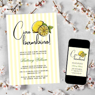Invitación Ciao Bambino Lemon Baby Shower de verano italiano