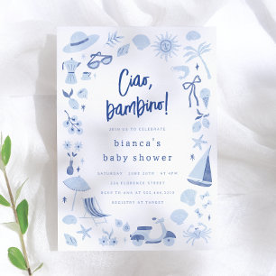 Invitación Ciao Bambino Niño Italiano Azul Fiesta para el Beb