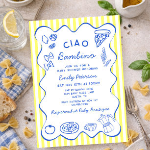 Invitación Ciao Bambino Niño Italiano Dibujado a Mano Fiesta 