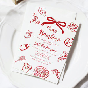 Invitación Ciao Bambino Pizza dibujada a mano italiana Shower