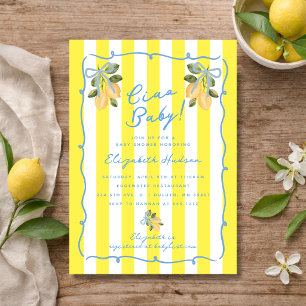Invitación Ciao Bebé Amarillo con Franja Azul Limón Fiesta de