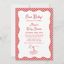 ¡Ciao Bebé! Pasta roja de Baby Shower en italiano
