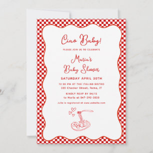 Invitación ¡Ciao Bebé! Pasta roja de Baby Shower en italiano