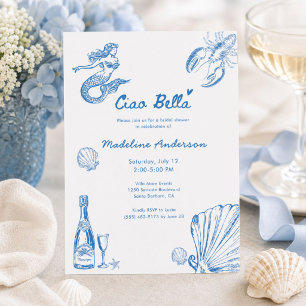 Invitación Ciao Bella Azul Toile Bridal Fiesta de Despedida d
