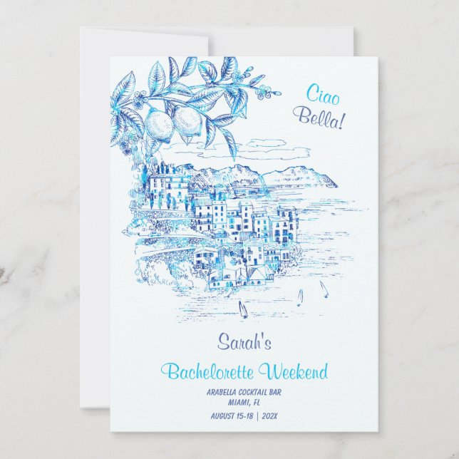 Invitación Ciao Bella Bachelorette Itinerary Template (Anverso)