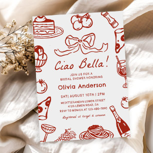 Invitación Ciao Bella Hand Drake Italiano Pizza Bridal Shower
