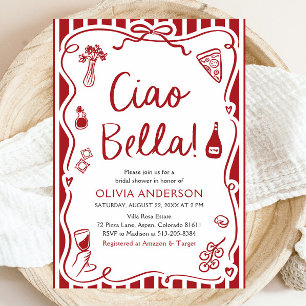 Invitación Ciao Bella Hand Drake Italiano Pizza Bridal Shower