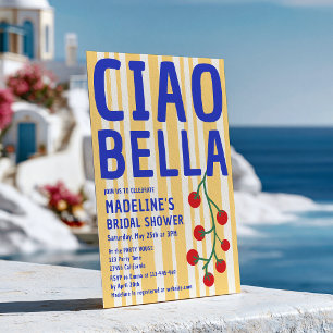 Invitación Ciao Bella Italiano Retro Raya Azul Despedida de S