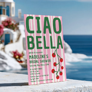 Invitación Ciao Bella Italiano Retro Raya Rosa Despedida de S