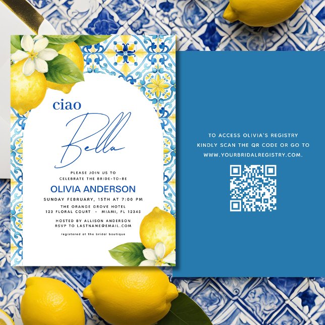 Invitación Ciao Bella Lemon Italiano Código QR Ducha de novia (Subido por el creador)