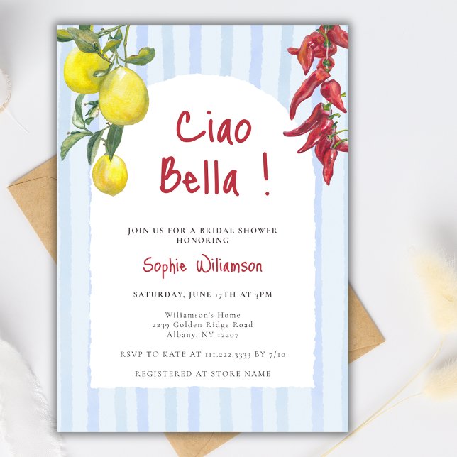 Invitación Ciao Bella Limones Italianos Rayas Despedida de So (Subido por el creador)