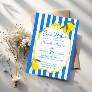 Invitación Ciao bella rayas azules limones despedida de solte