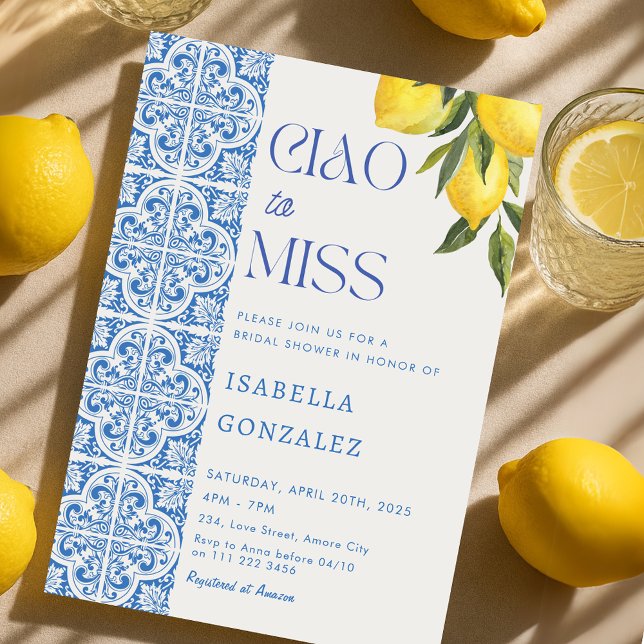 Invitación Ciao italiano a Miss Amalfi Ducha de novias (Italian Ciao to Miss Amalfi Bridal Shower Invitation)