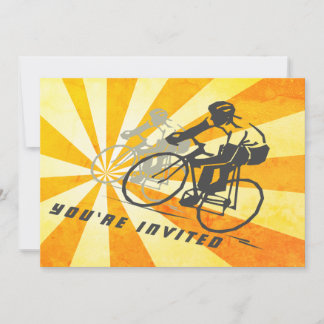 Invitación Ciclistas viales con retro Sunburst en bicicleta C
