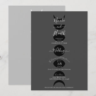 Invitación Ciclos de Fases Lunares Boda en Blanco Gris y Negr