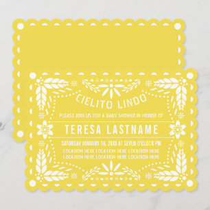 Invitación Cielito lindo amarillo papel picado bebé ducha