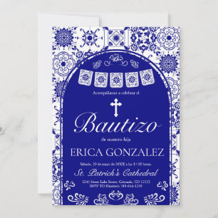 Invitación Cielito Lindo Azul Marino Bautizo Talavera