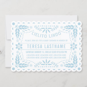Invitación Cielito Lindo azul papel picado bebé ducha