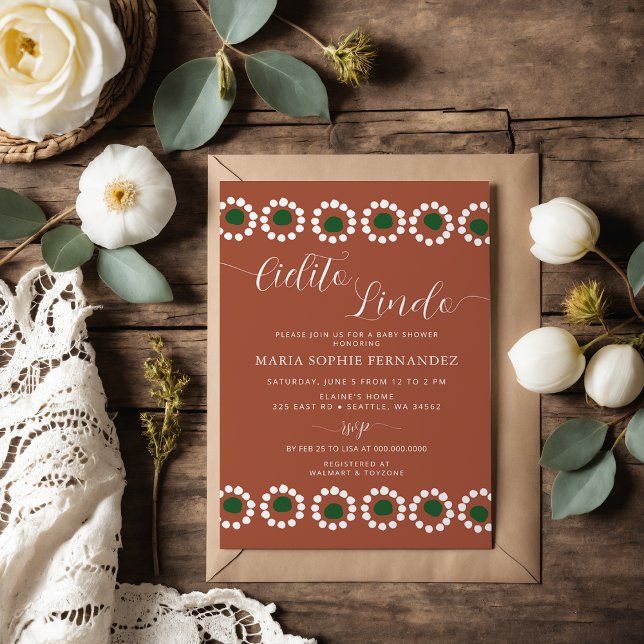 Invitación Cielito Lindo Barro Boho mexicano Baby Shower (Cielito Lindo Mexican Barro Boho Baby Shower Invitation)