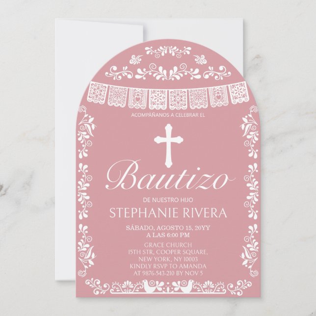 Invitación Cielito Lindo Bautizo Arco Rosa Claro (Anverso)