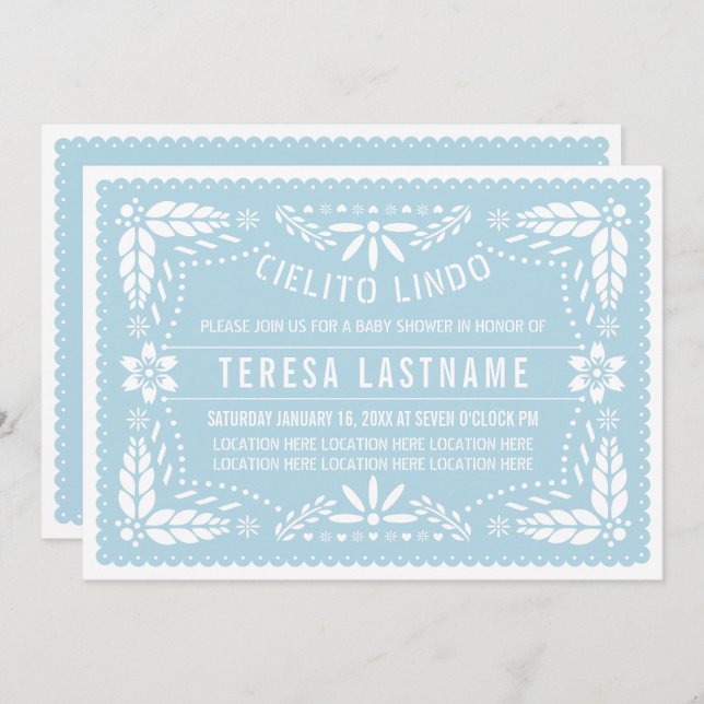 Invitación Cielito Lindo bebé azul ducha de bebé mexicano (Anverso / Reverso)