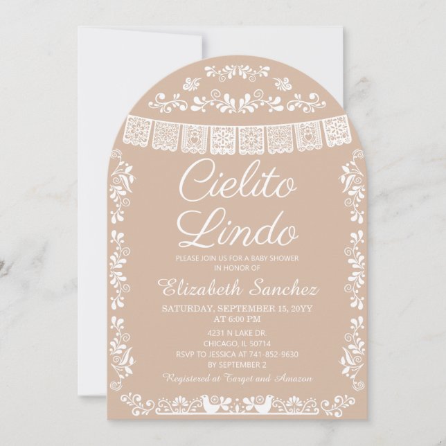Invitación Cielito Lindo Beige Papel Picado Baby Shower (Anverso)