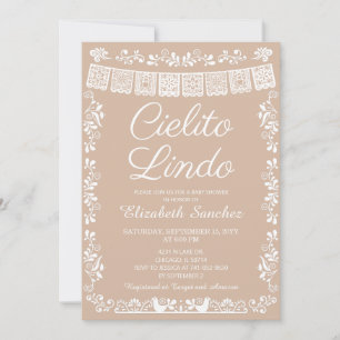 Invitación Cielito Lindo Beige Papel Picado Fiesta de Bebé