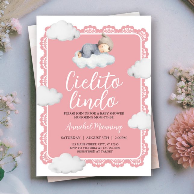 Invitación Cielito Lindo Chica de cielo azul rosa Baby Shower (Subido por el creador)