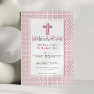 Invitación Cielito Lindo Cruz Floral Religiosa Rosa