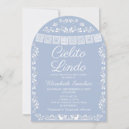 Invitación Cielito Lindo Dusty Blue Papel Picado Baby Shower