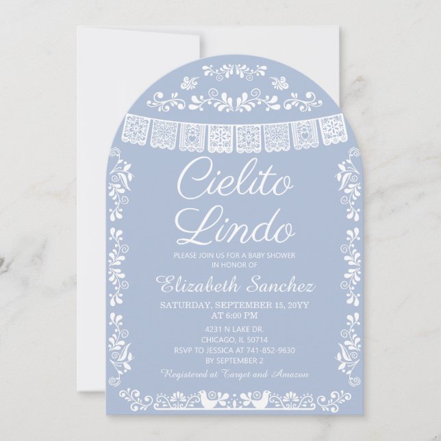 Invitación Cielito Lindo Dusty Blue Papel Picado Baby Shower (Anverso)
