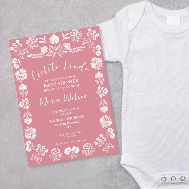 Invitación Cielito Lindo Dusty Pink (mexican papel picado on the dusty pink background)