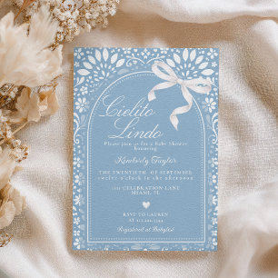 Invitación Cielito Lindo Fiesta de Bebé Papel Picado Azul