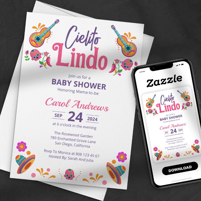 Invitación Cielito Lindo Guitar Mexicana Talavera Baby Shower (Subido por el creador)