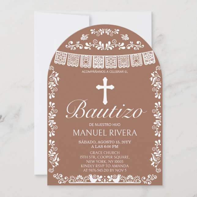 Invitación Cielito Lindo Muchacho de Terracota Arco de Bautiz (Anverso)