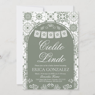 Invitación Cielito Lindo Papel Picado Baby Shower Verde Sage