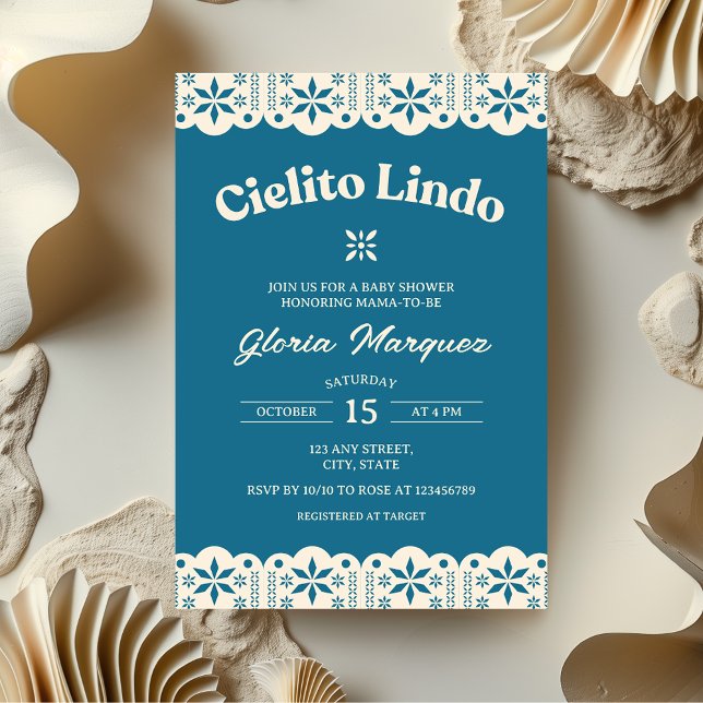 Invitación Cielito Lindo Papel Picado Blue Boy Baby Shower (Cielito Lindo Blue Baby Shower Invitation)