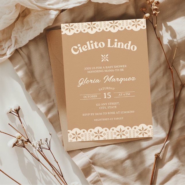 Invitación Cielito Lindo Papel Picado Neutral Baby Shower (Cielito Lindo Mexican Fiesta Papel Picado Boho Baby Shower Invitation)