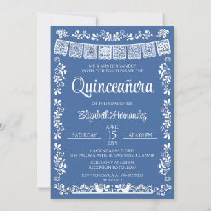 Invitación Cielito Lindo Quinceañera Azul Real