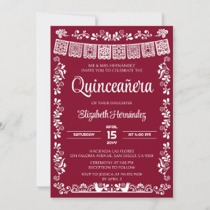 Invitación Cielito Lindo Quinceañera Borgoña