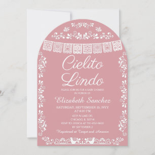 Invitación Cielito Lindo Rubor Rosa Papel Picado Baby Shower
