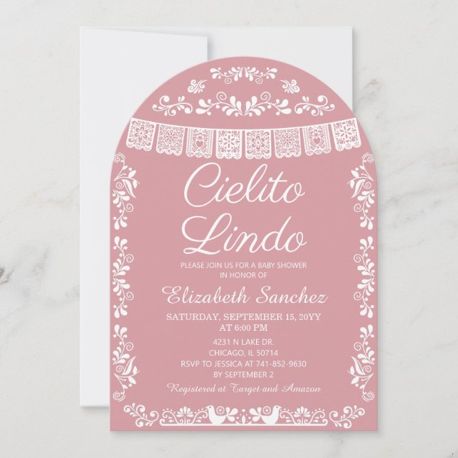 Invitación Cielito Lindo Rubor Rosa Papel Picado Baby Shower (Anverso)